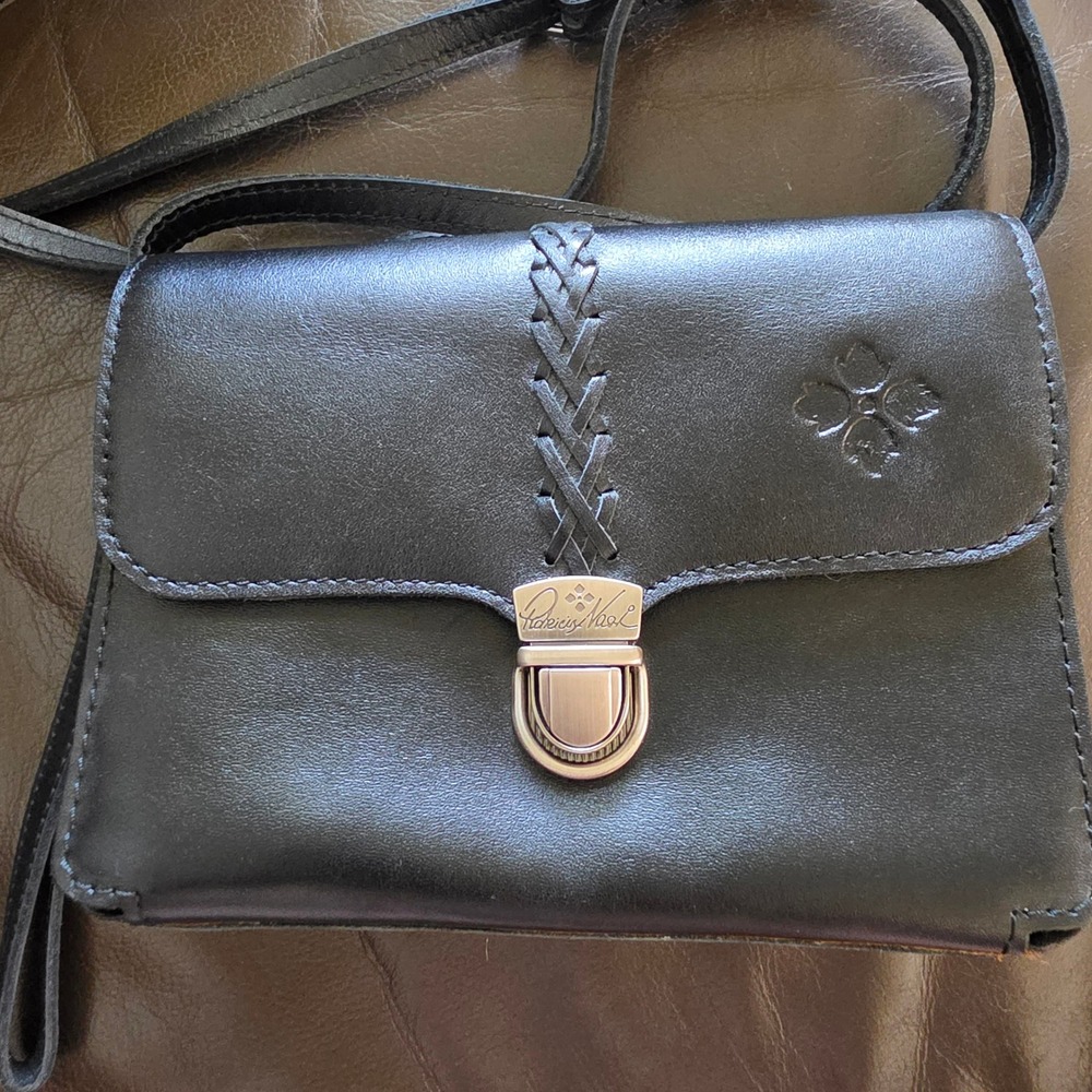 Patricia Nash Black Leather Braided Crossbody Wallet Bag P21701
